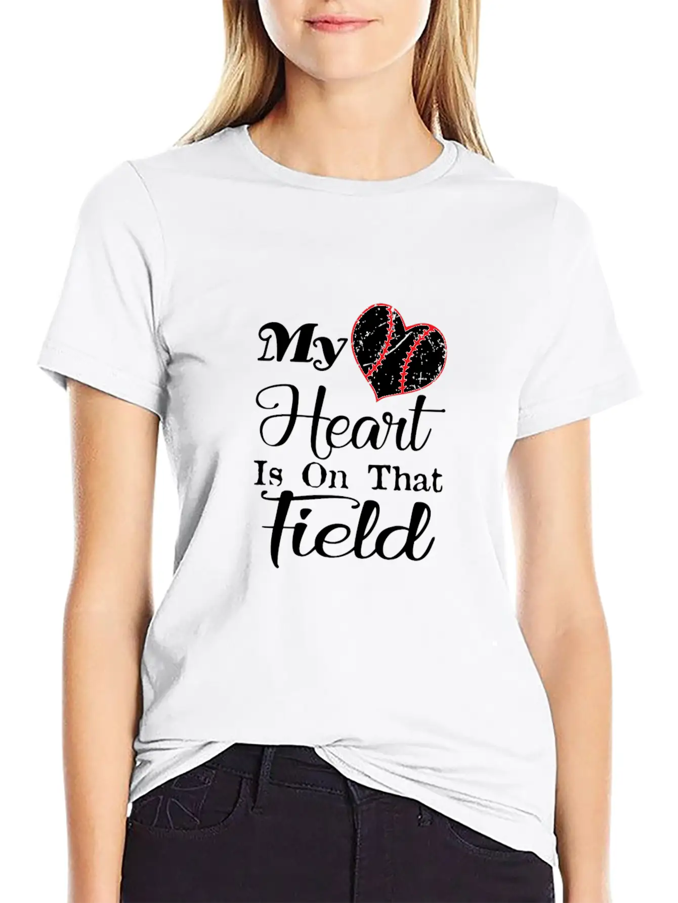 My Heart Is On That Field Baseball Gift Tee Unisex Short Sleeve Soft Cotton T-Shirt – Casual Everyday Wear