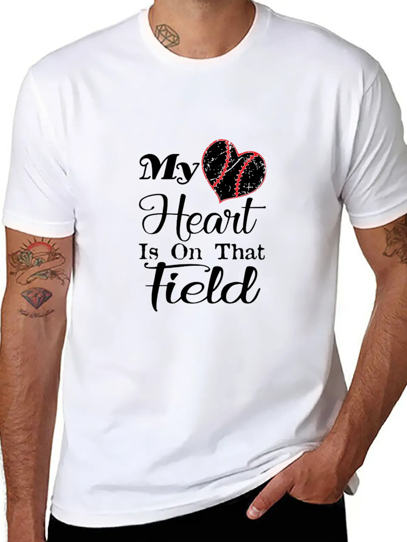 My Heart Is On That Field Baseball Gift Tee Unisex Short Sleeve Soft Cotton T-Shirt – Casual Everyday Wear