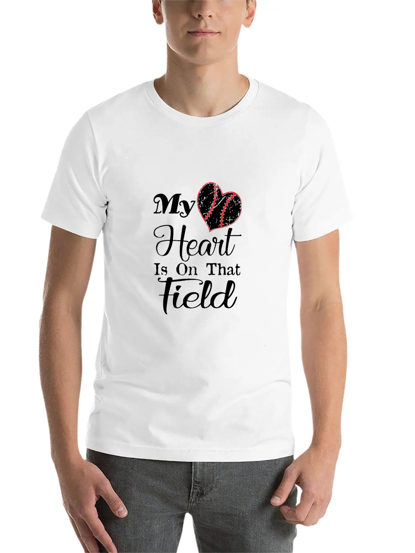 My Heart Is On That Field Baseball Gift Tee Unisex Short Sleeve Soft Cotton T-Shirt – Casual Everyday Wear