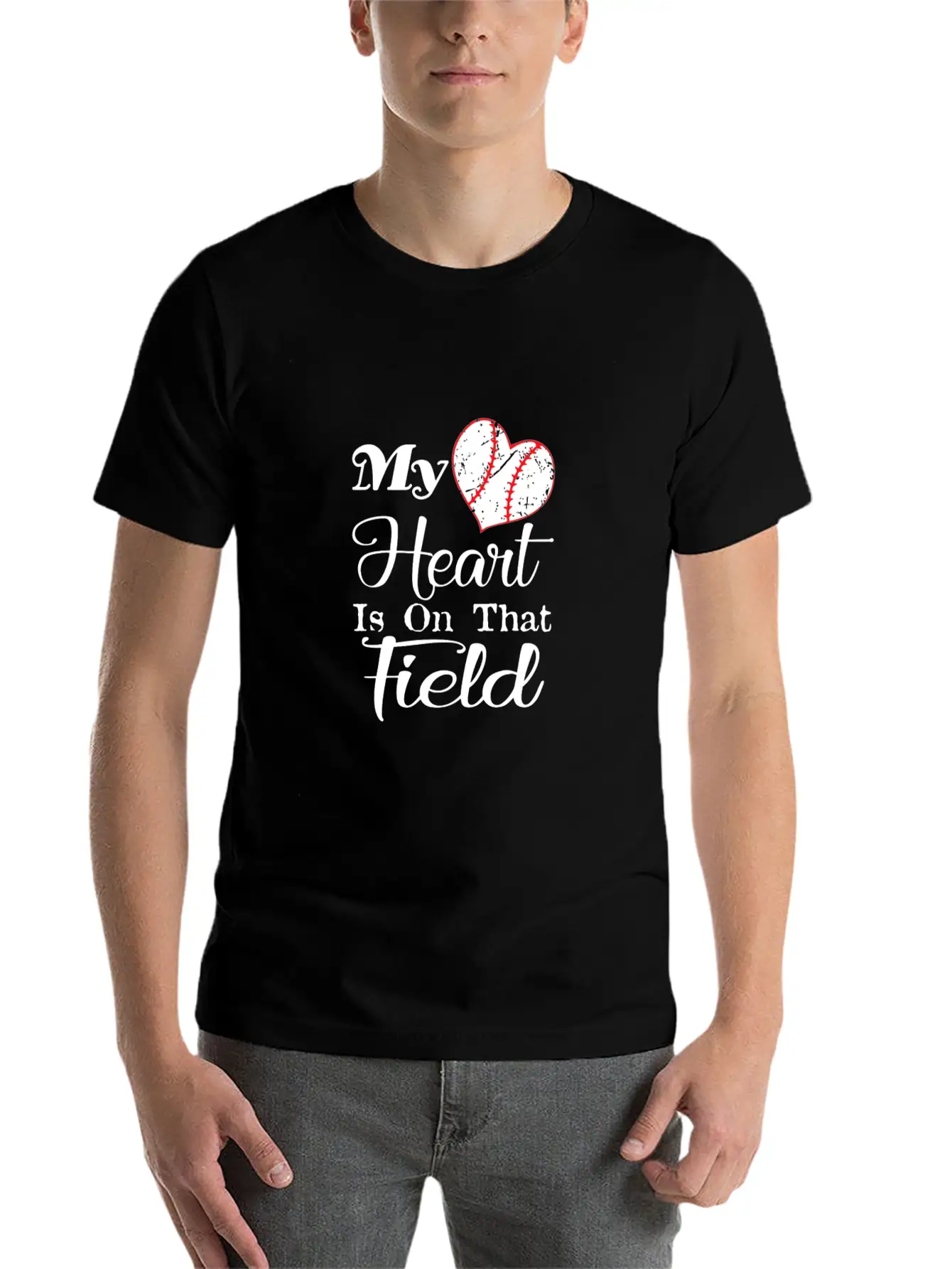 My Heart Is On That Field Baseball Gift Tee Unisex Short Sleeve Soft Cotton T-Shirt – Casual Everyday Wear