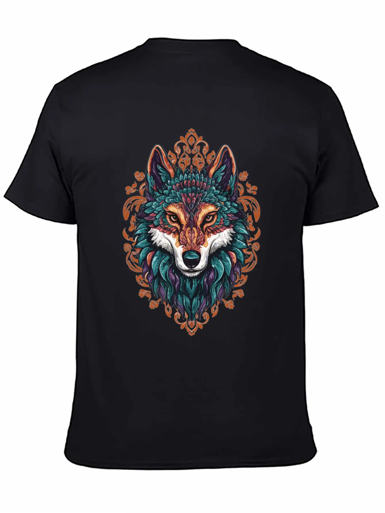 Mystic Wolf – Boho & Mandala Art Unisex Short Sleeve Soft Cotton T-Shirt – Casual Everyday Wear