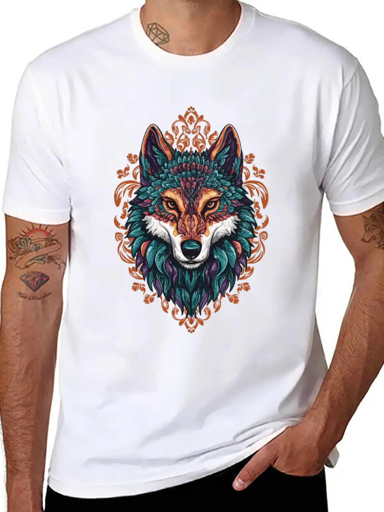 Mystic Wolf – Boho & Mandala Art Unisex Short Sleeve Soft Cotton T-Shirt – Casual Everyday Wear