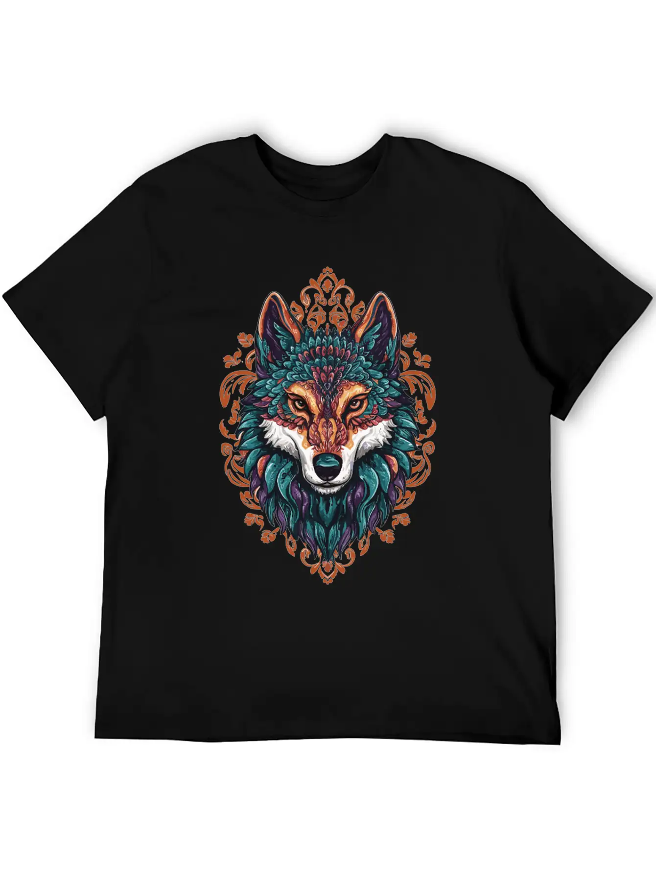 Mystic Wolf – Boho & Mandala Art Unisex Short Sleeve Soft Cotton T-Shirt – Casual Everyday Wear