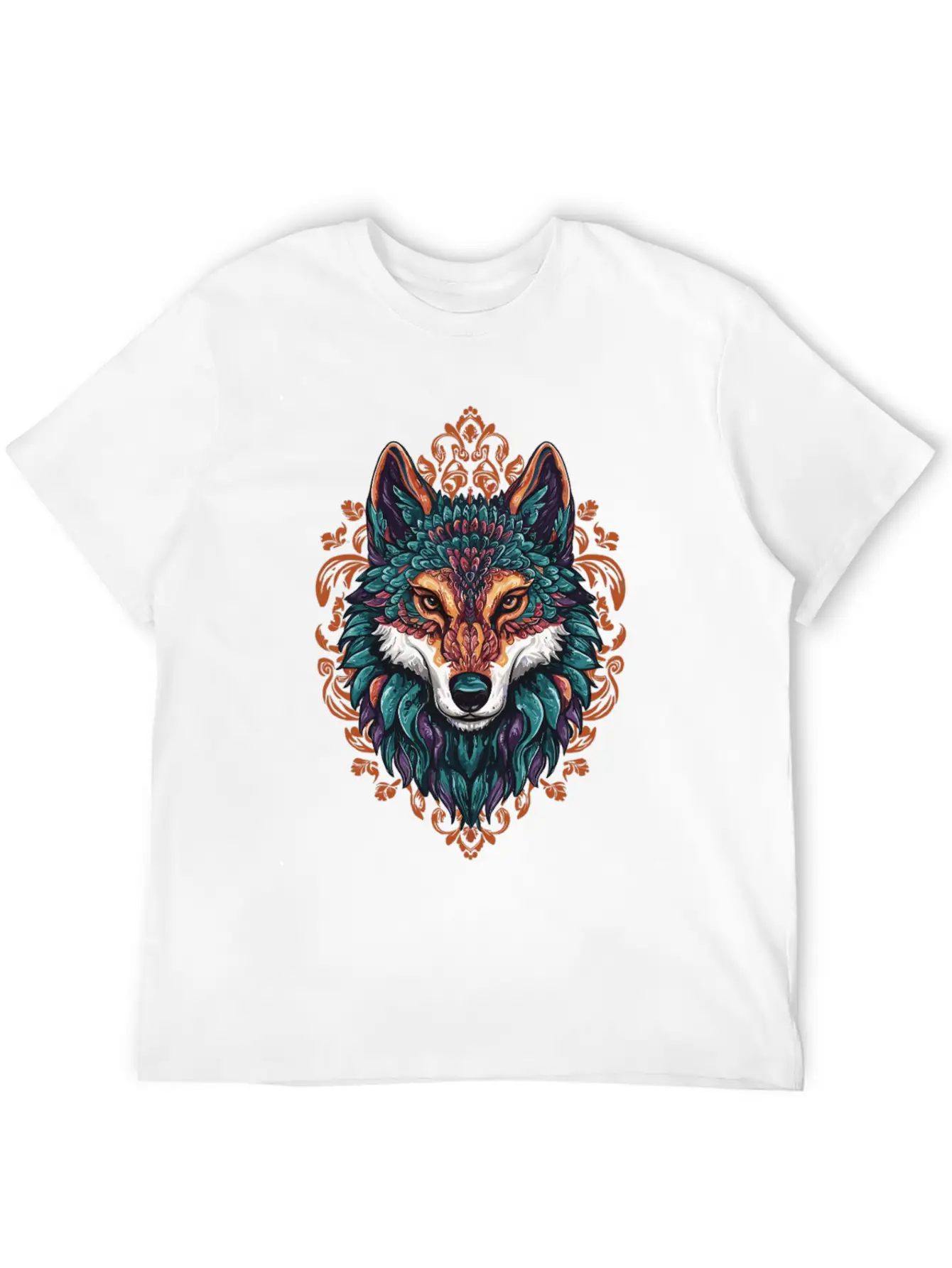 Mystic Wolf – Boho & Mandala Art Unisex Short Sleeve Soft Cotton T-Shirt – Casual Everyday Wear