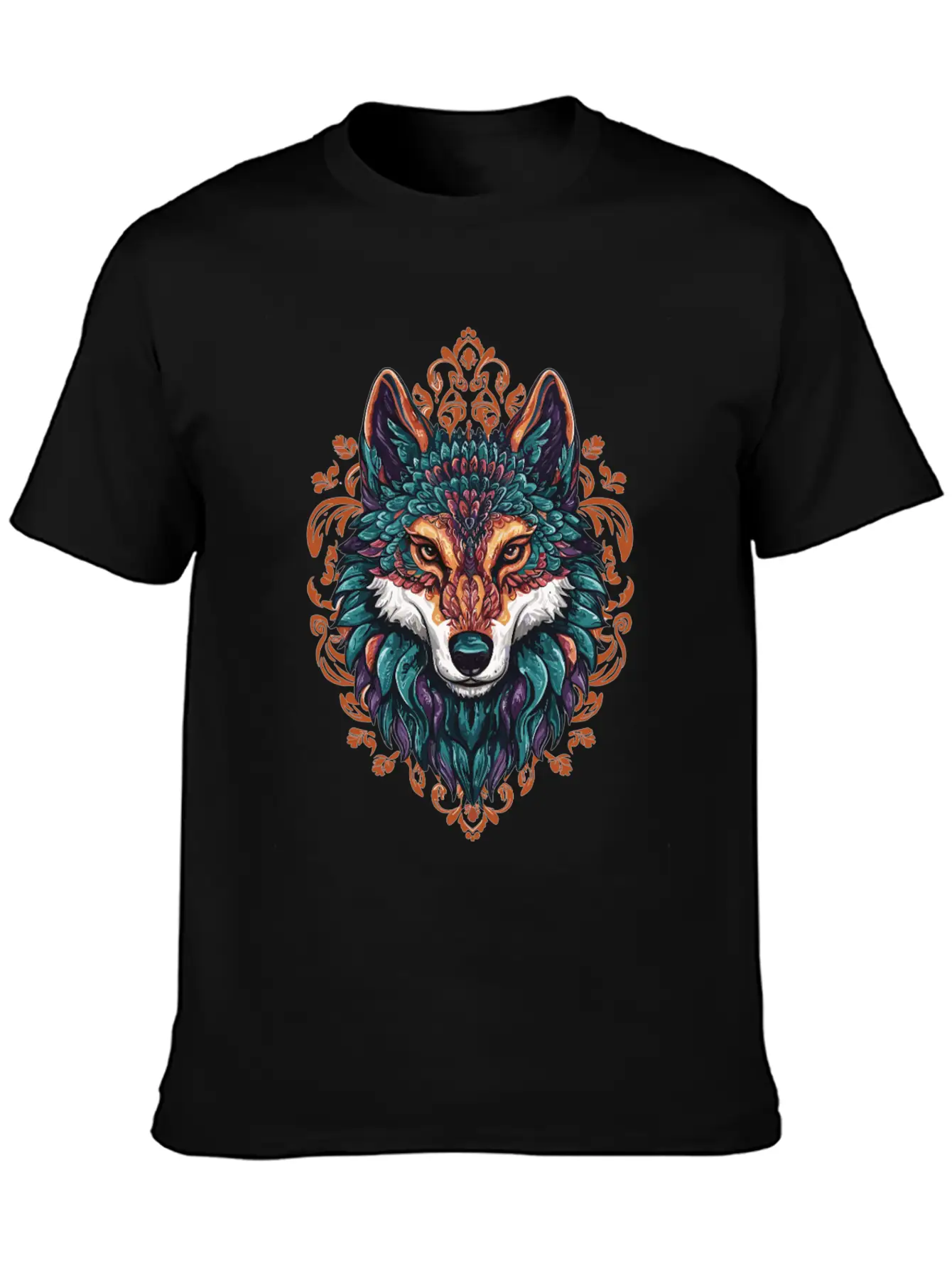 Mystic Wolf – Boho & Mandala Art Unisex Short Sleeve Soft Cotton T-Shirt – Casual Everyday Wear