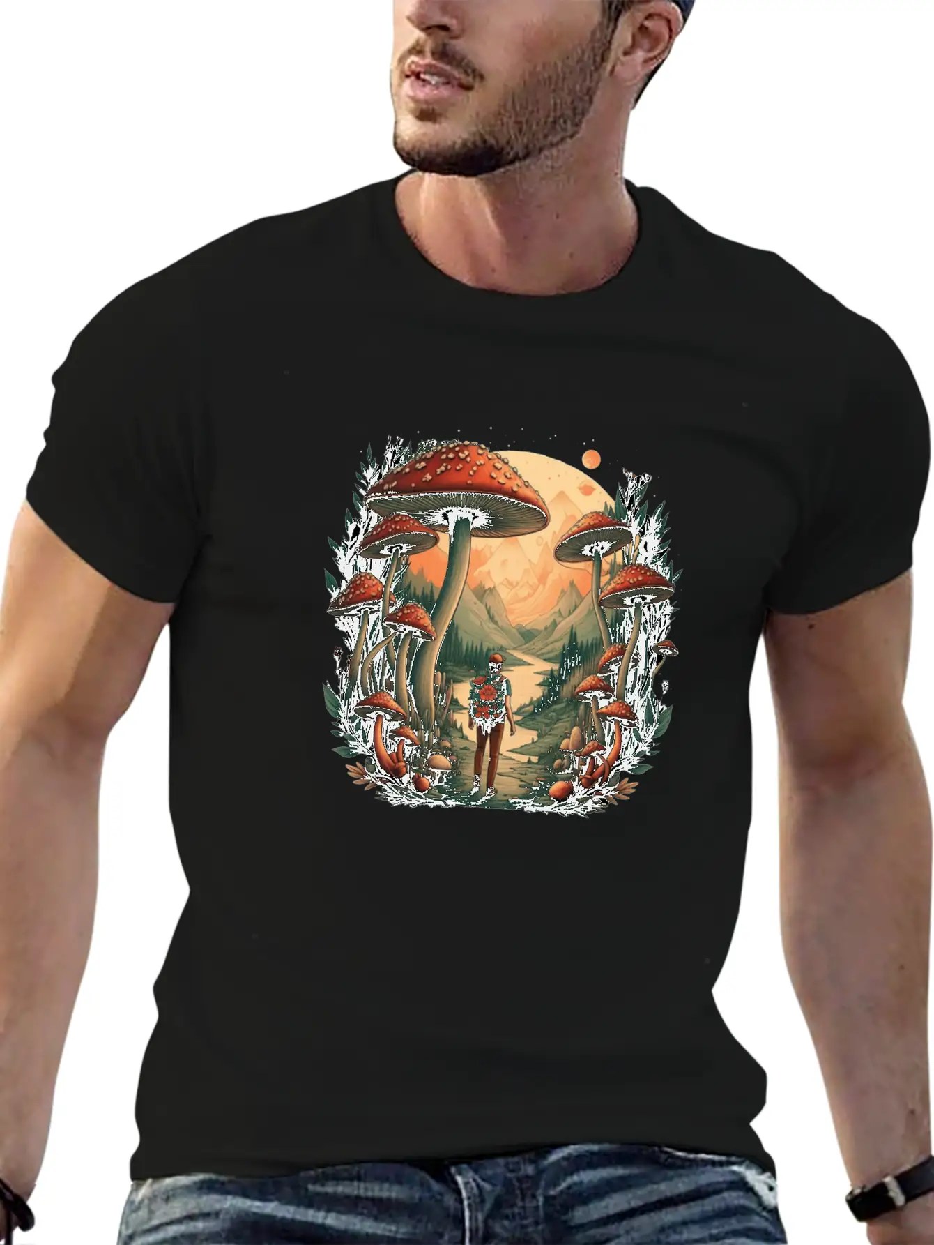 Mystical Forest | Mushroom Wanderer Stylish Everyday T-Shirt – Unisex Basic Cotton Tee