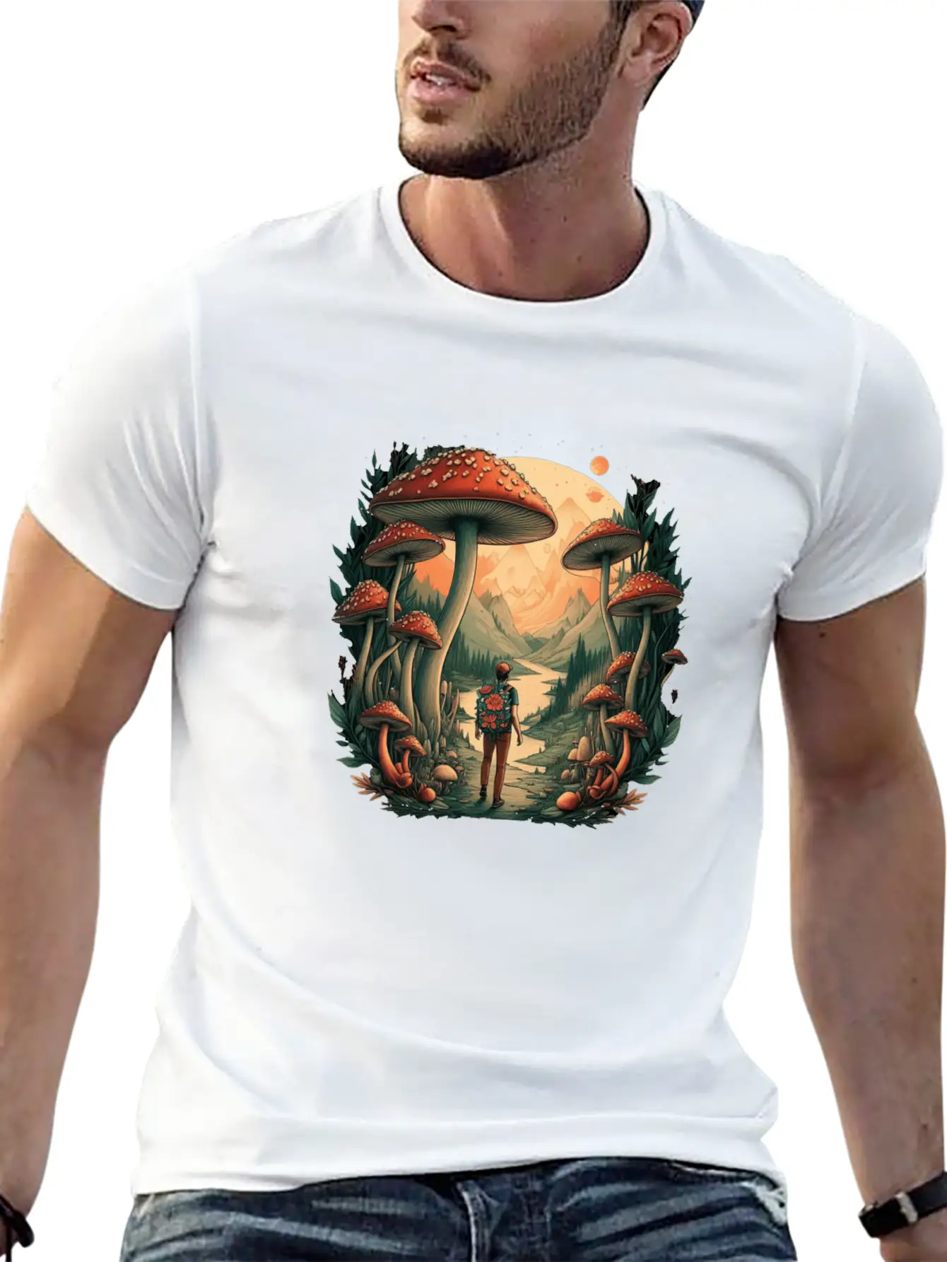 Mystical Forest | Mushroom Wanderer Stylish Everyday T-Shirt – Unisex Basic Cotton Tee