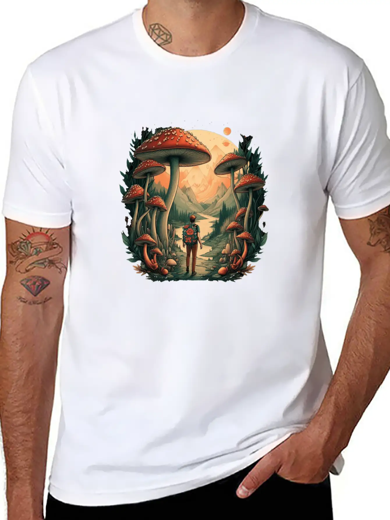 Mystical Forest | Mushroom Wanderer Stylish Everyday T-Shirt – Unisex Basic Cotton Tee