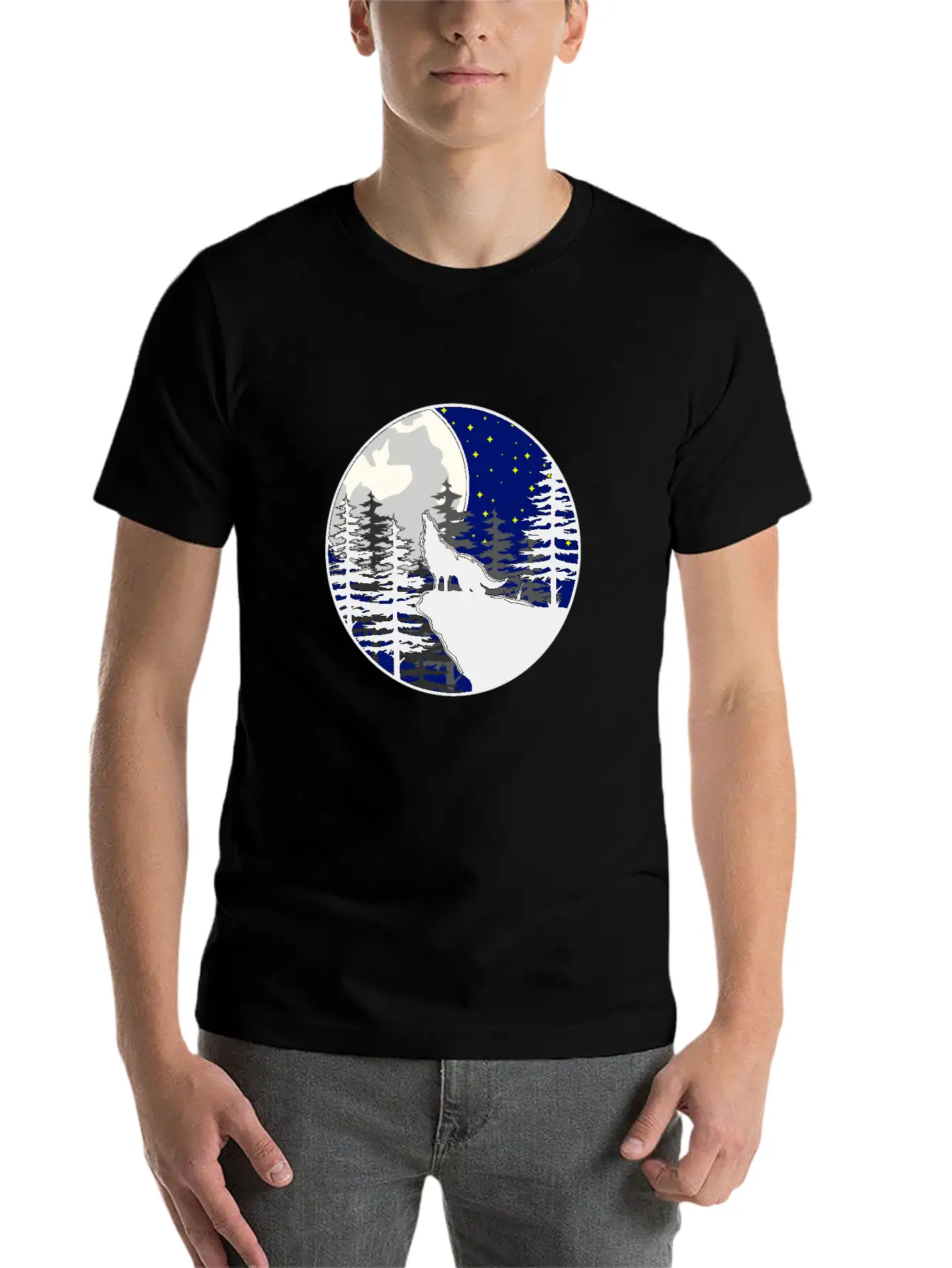 Mystical To The Moon Howling Wolf Unisex Casual T-Shirt – Clean Design For Daily Comfort