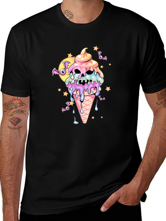 Spooky Ice Cream Skull Graphic Tee - Halloween Shirt