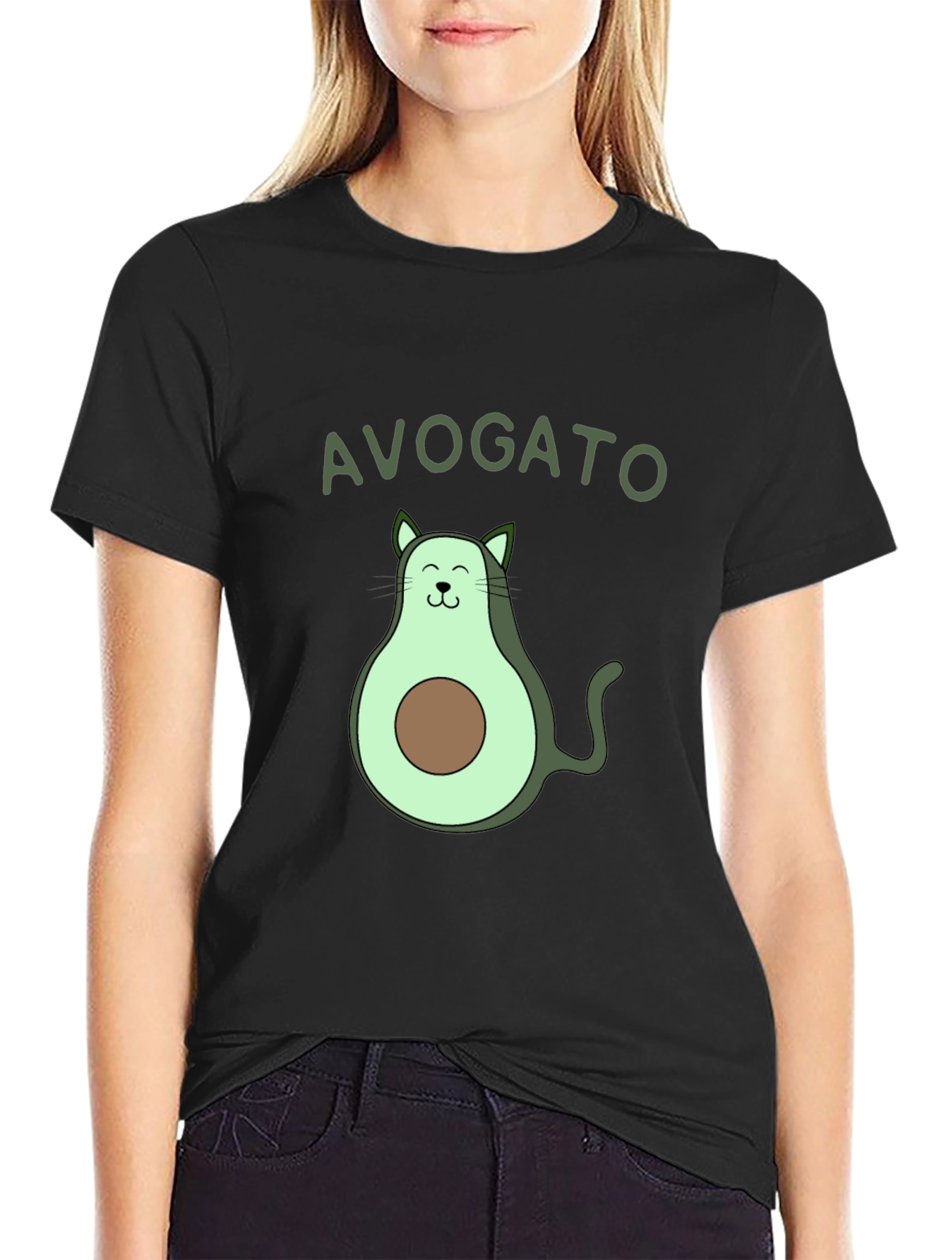 Avogato T-Shirt: Avocado Cat Graphic Tee