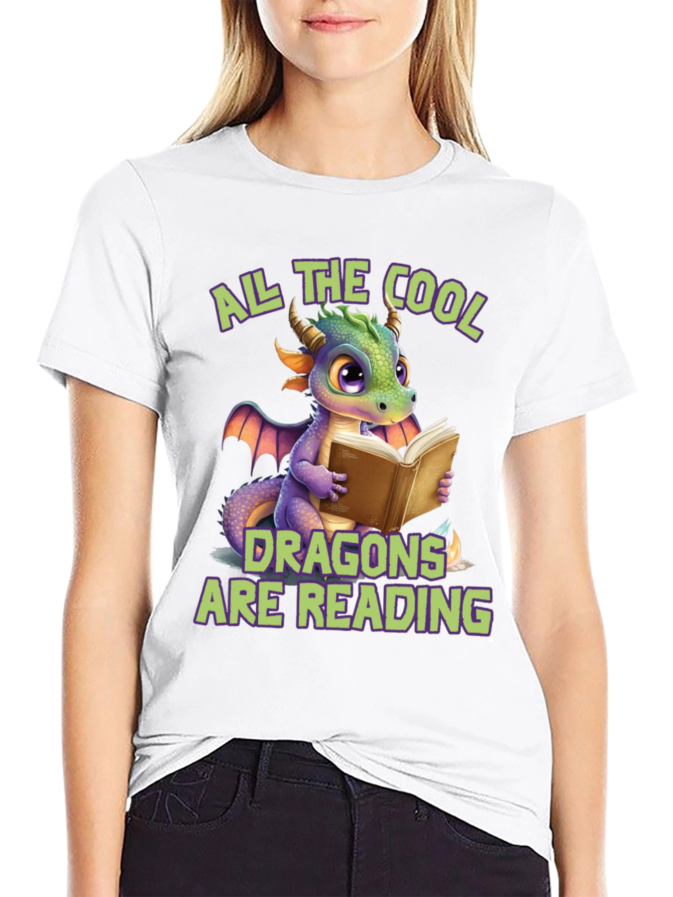 Cool Dragons Reading Black T-Shirt