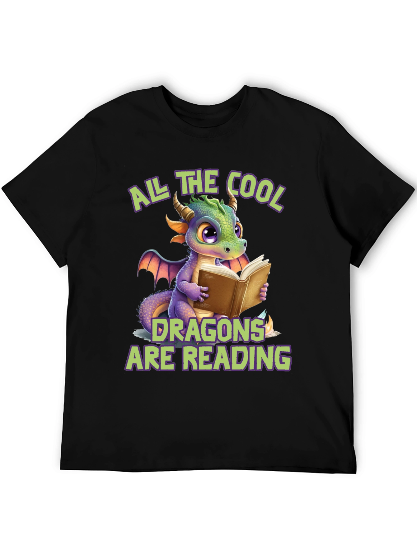 Cool Dragons Reading Black T-Shirt