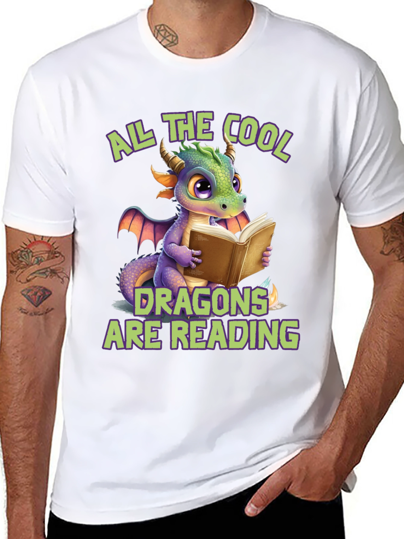 Cool Dragons Reading Black T-Shirt