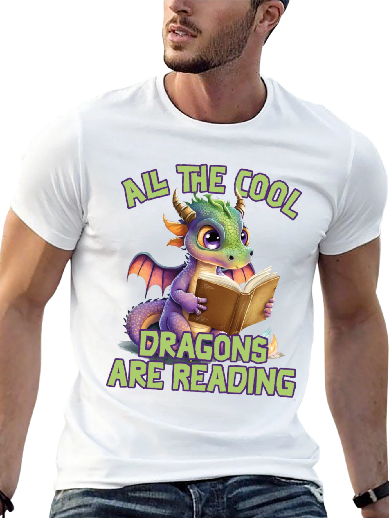 Cool Dragons Reading Black T-Shirt