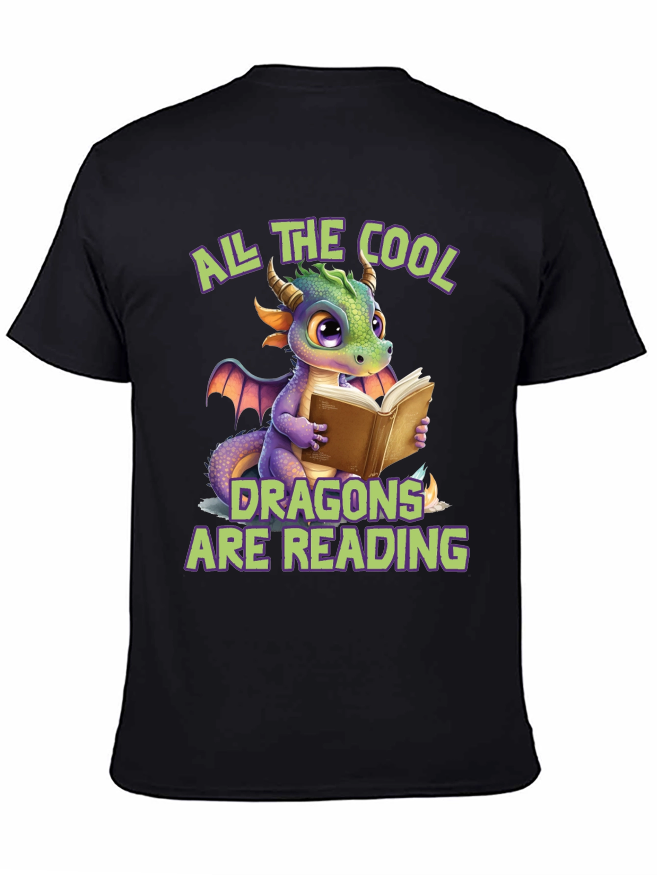 Cool Dragons Reading Black T-Shirt