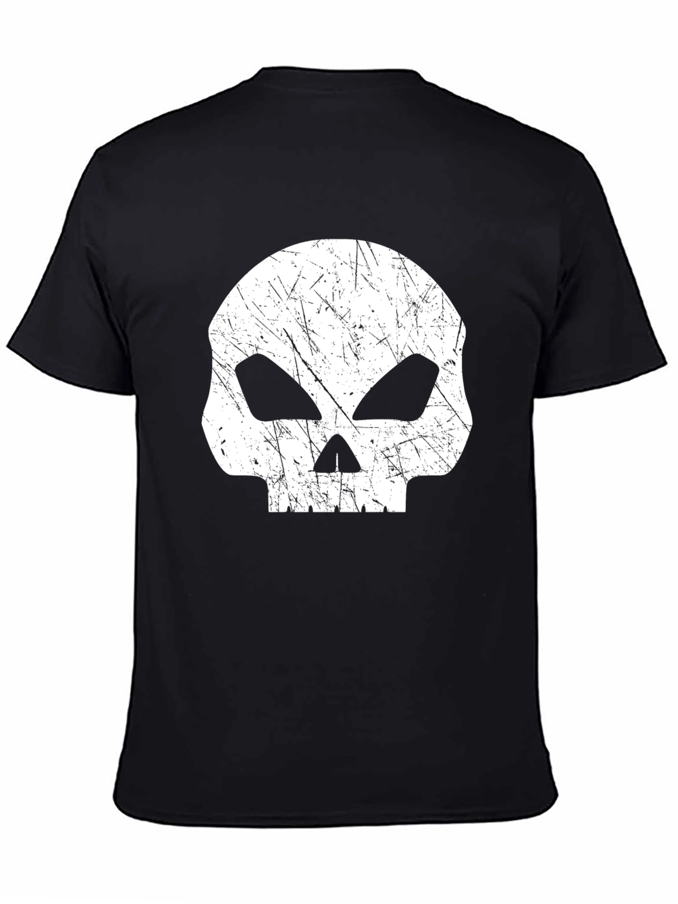 Mens Black T-Shirt with Distressed Skull Graphic