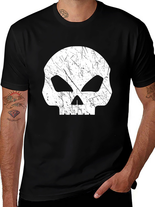 Mens Black T-Shirt with Distressed Skull Graphic