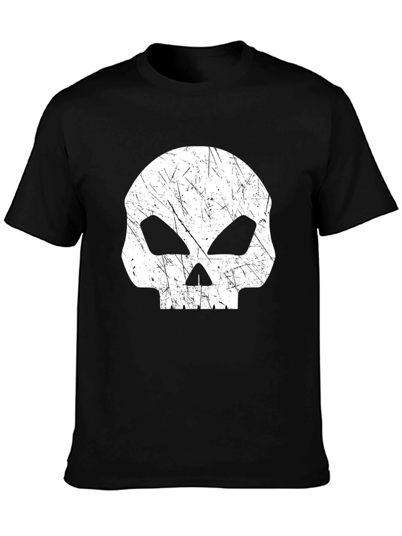 Mens Black T-Shirt with Distressed Skull Graphic