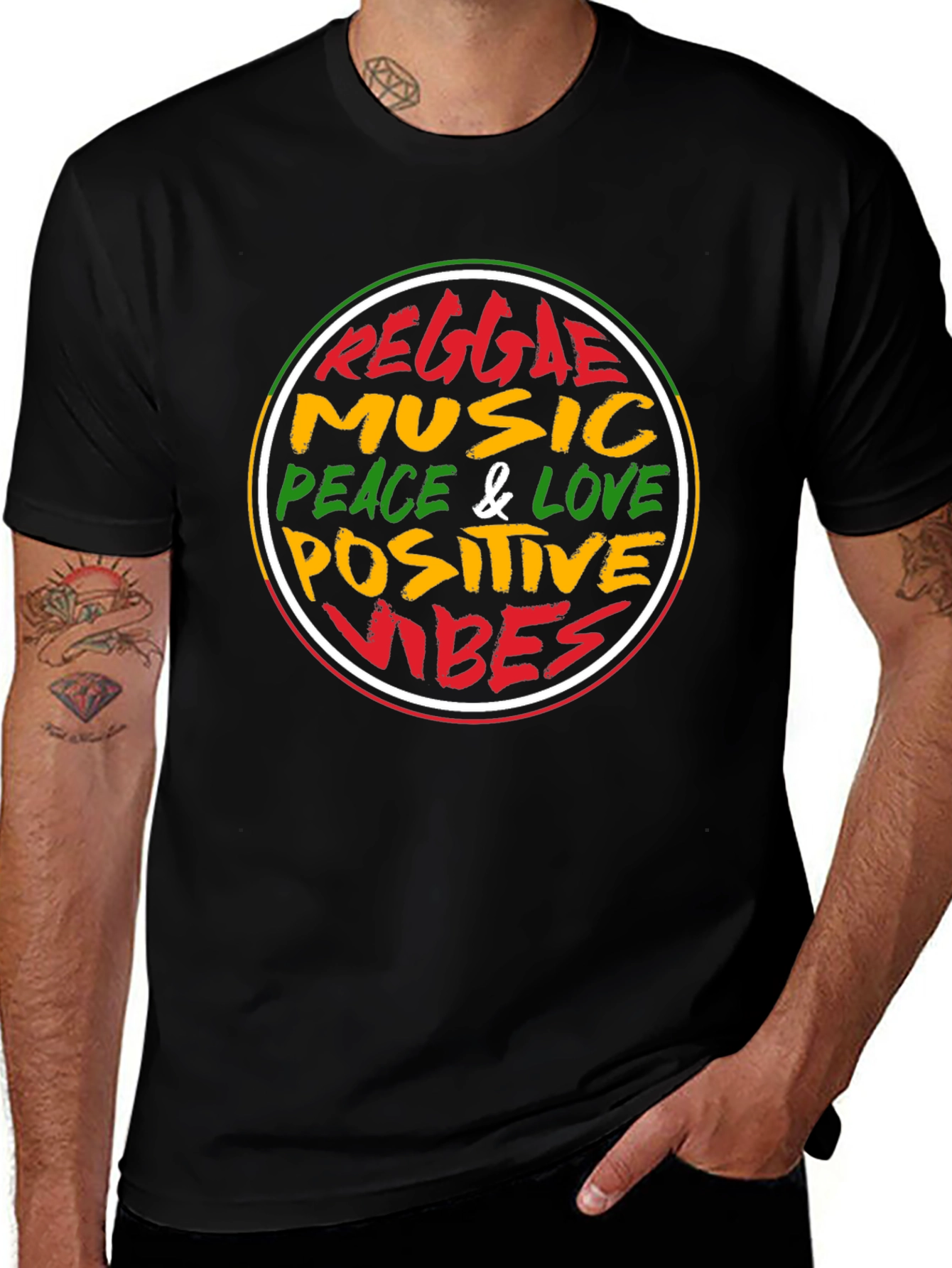 Reggae Music Peace & Love Black T-Shirt