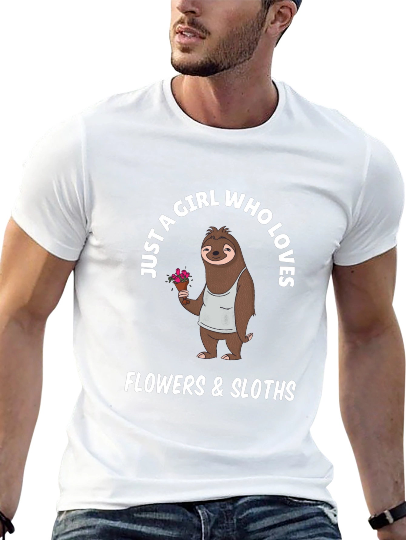 Girl Who Loves Flowers & Sloths T-Shirt