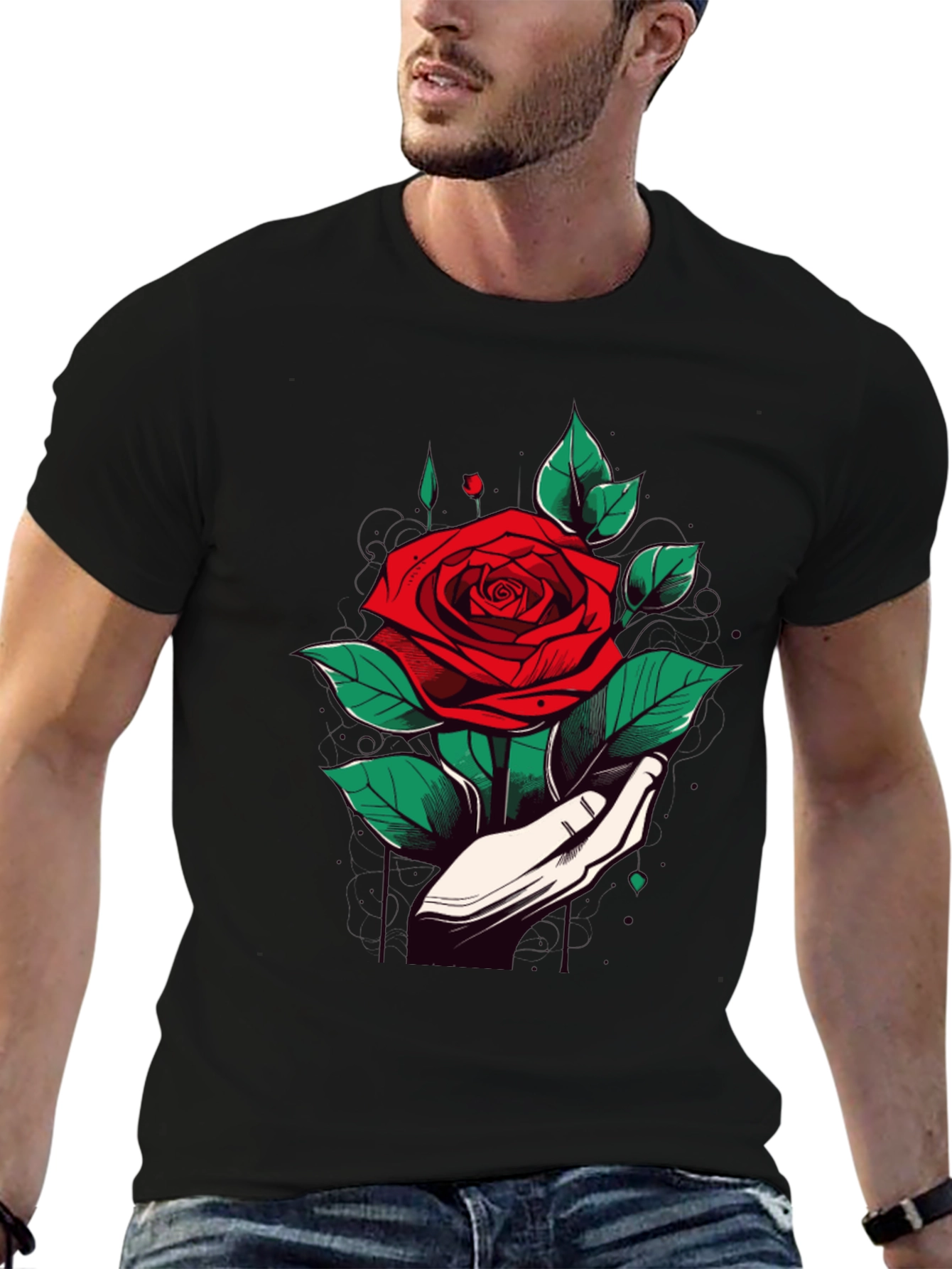 Rose Hand Graphic Black T-Shirt