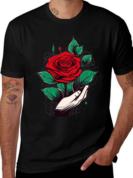 Rose Hand Graphic Black T-Shirt