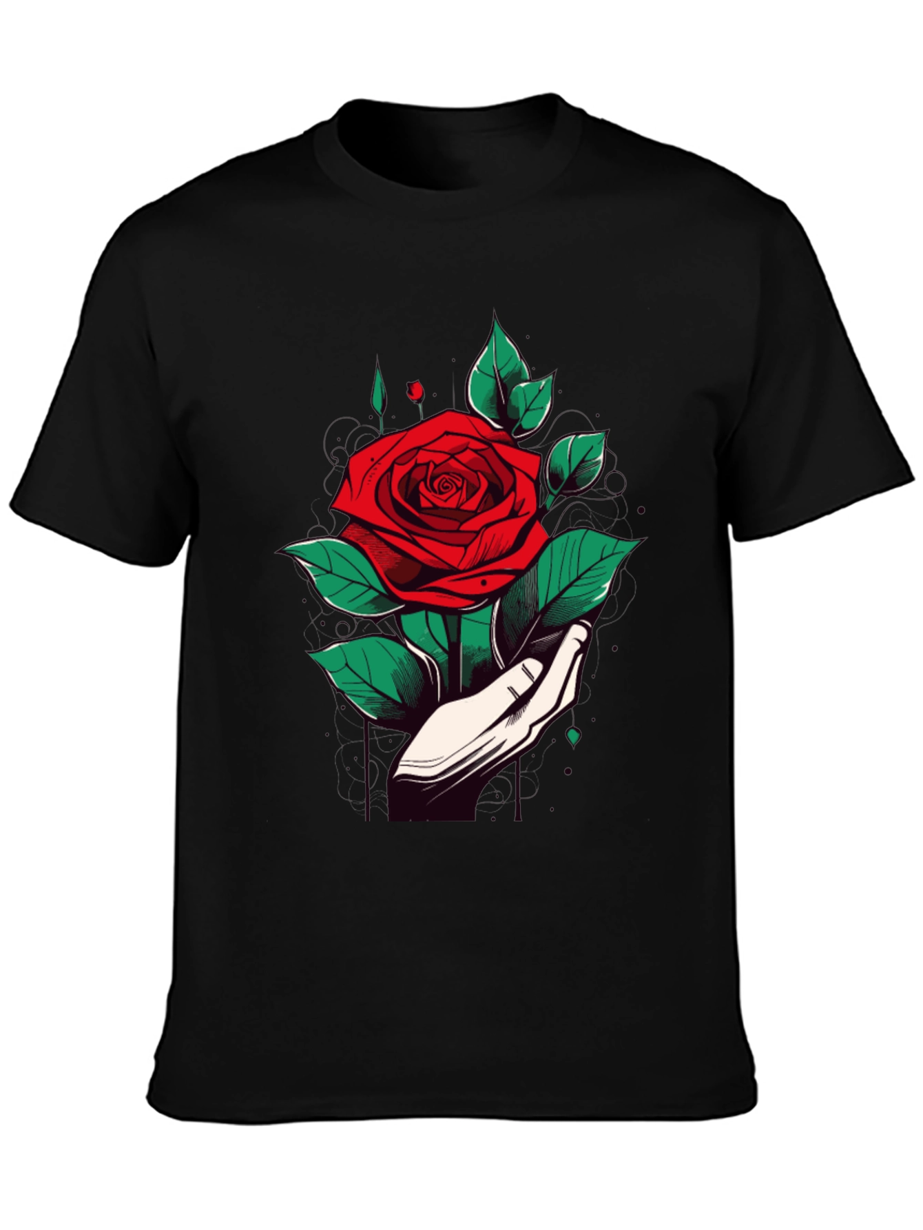 Rose Hand Graphic Black T-Shirt