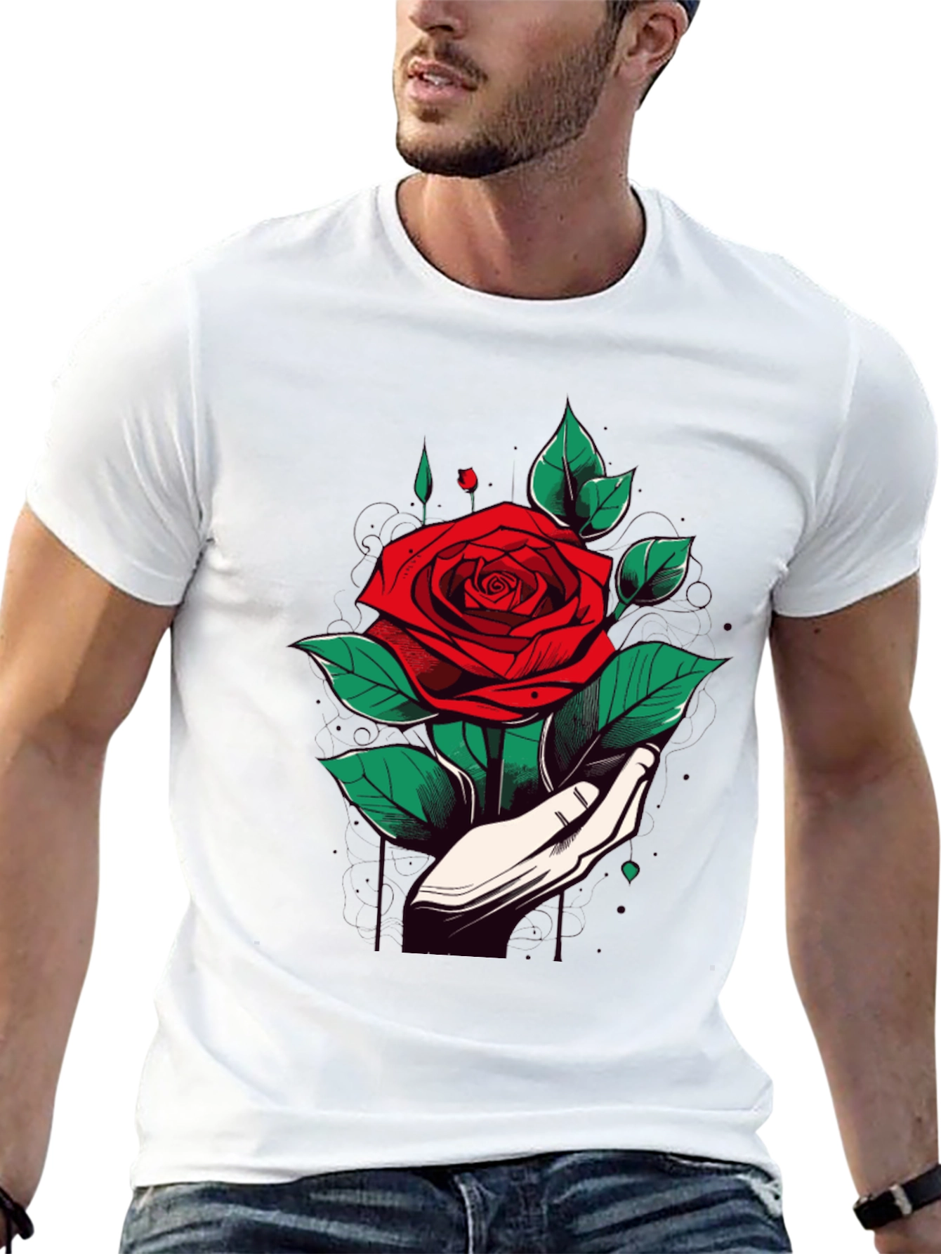 Rose Hand Graphic Black T-Shirt