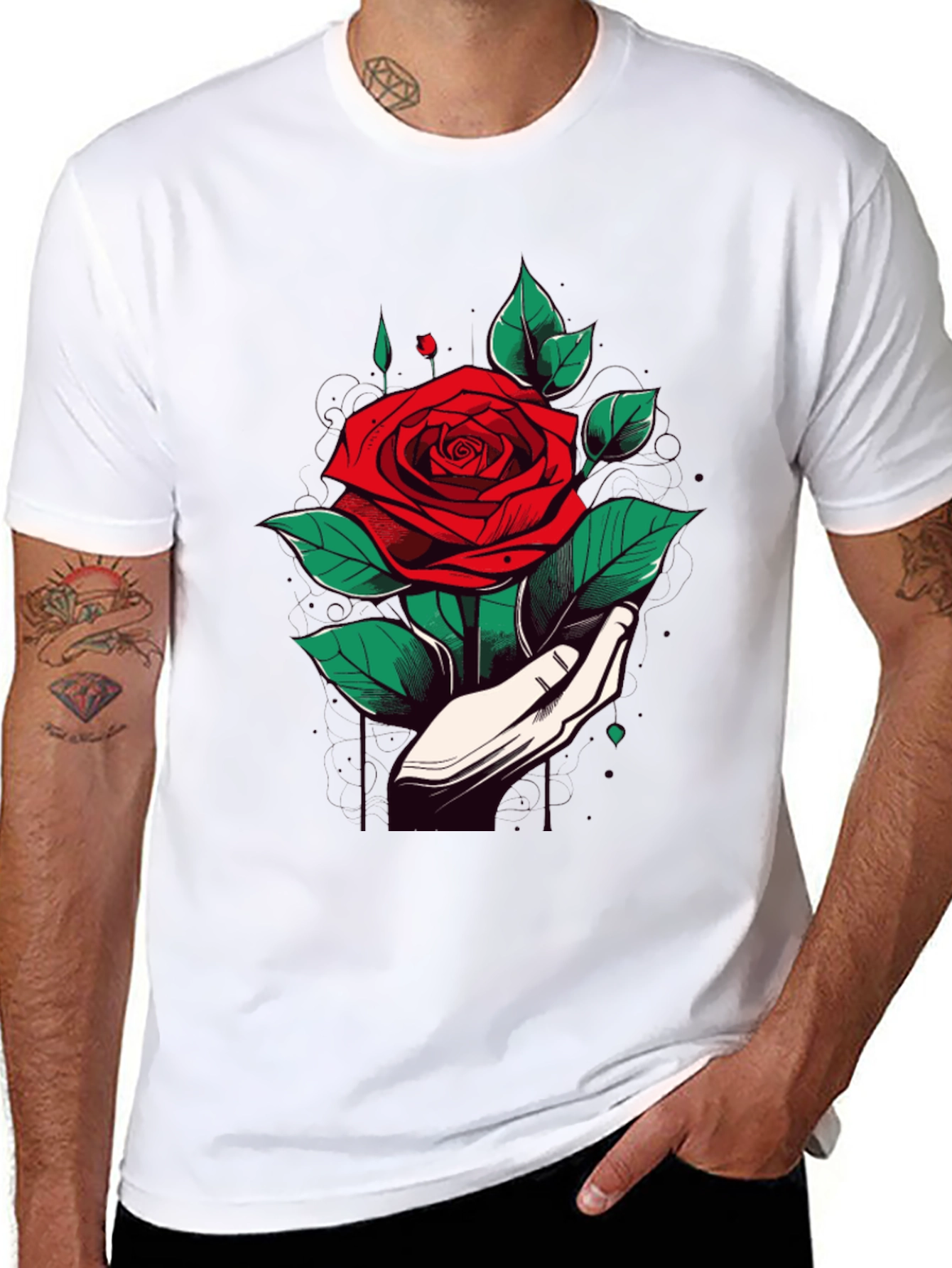 Rose Hand Graphic Black T-Shirt