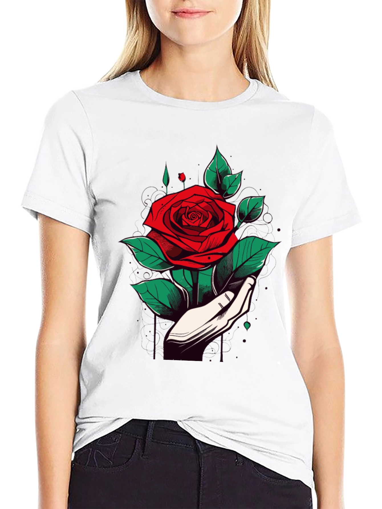 Rose Hand Graphic Black T-Shirt