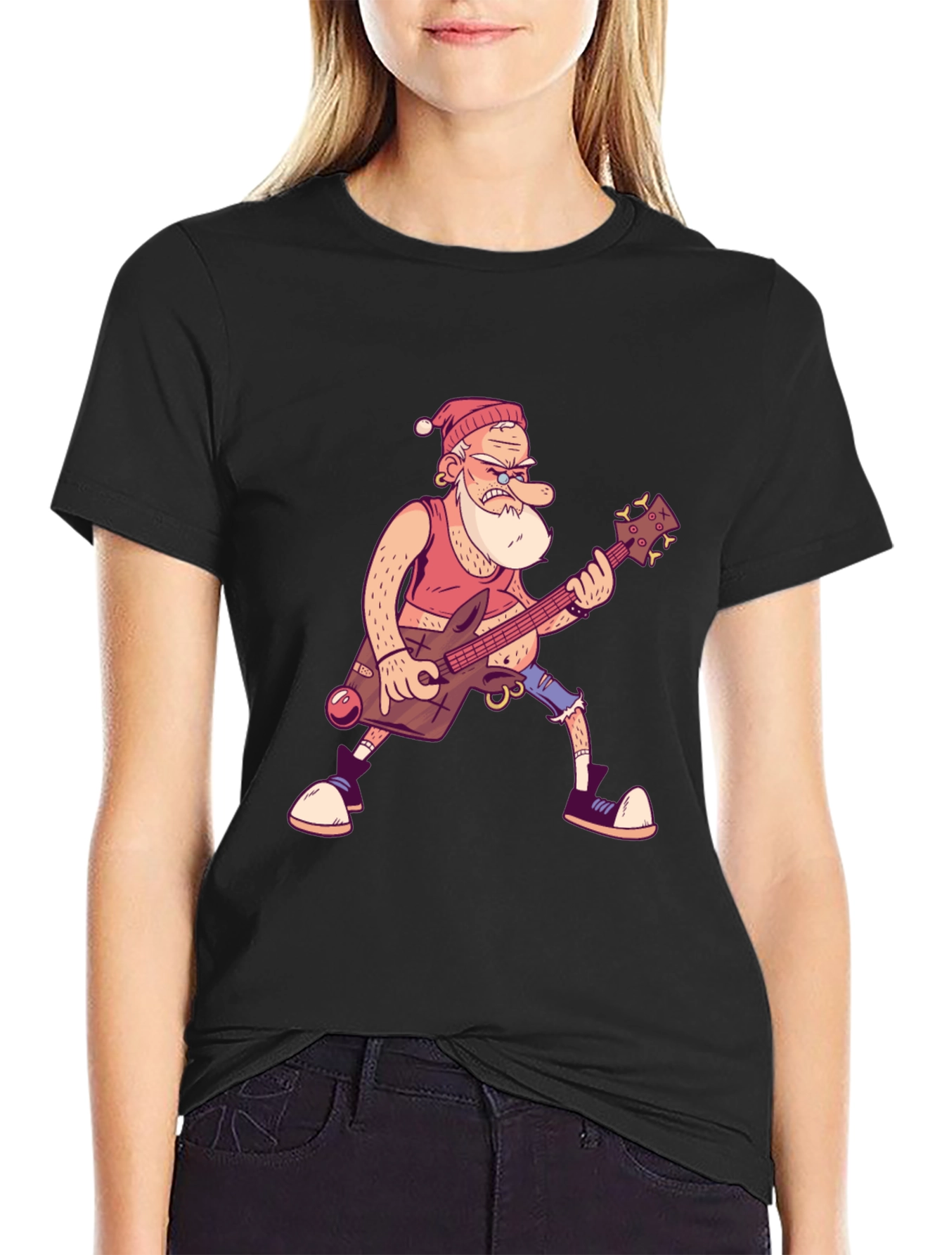 Santa Guitarist Graphic T-Shirt - Black