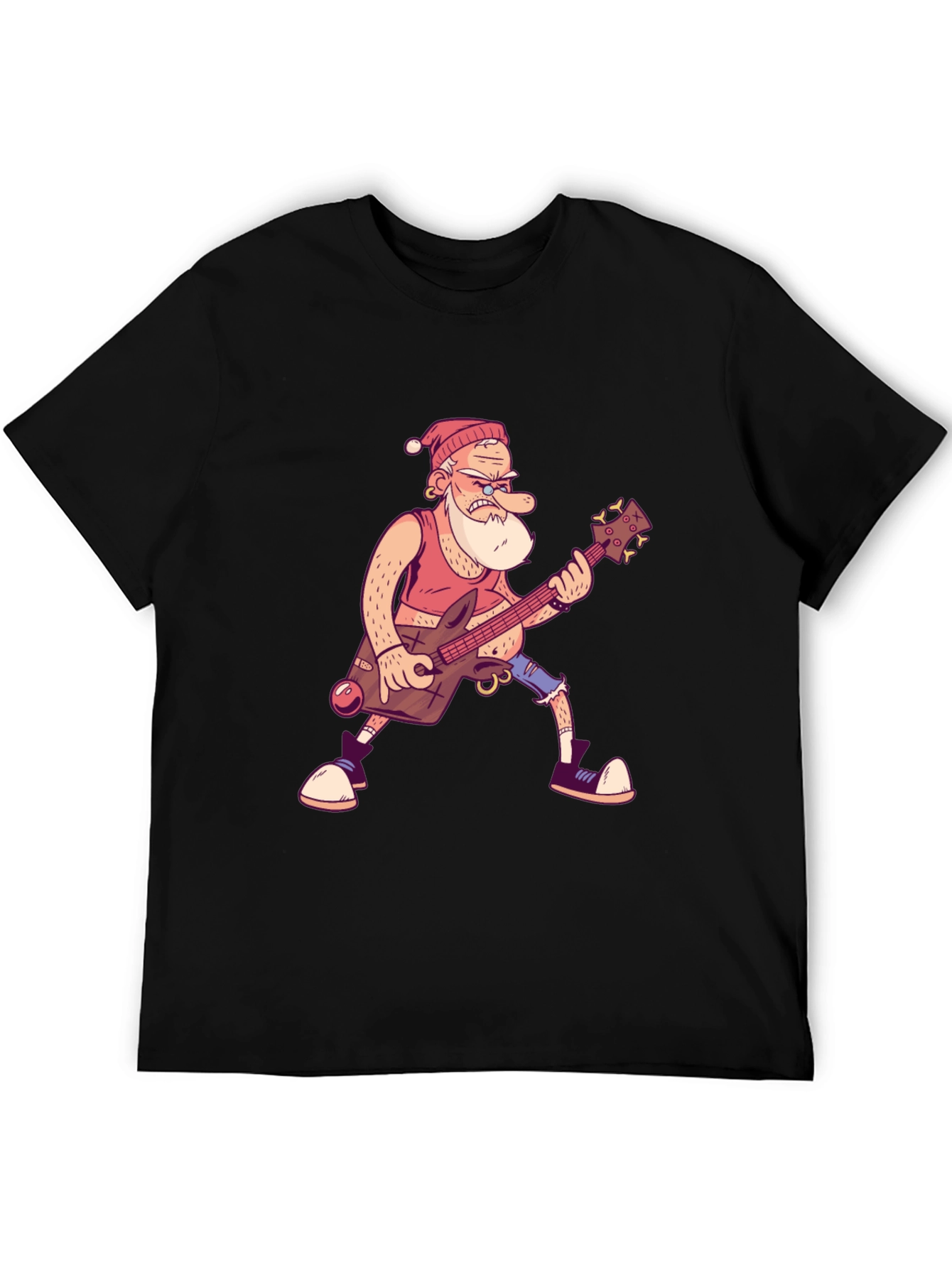 Santa Guitarist Graphic T-Shirt - Black