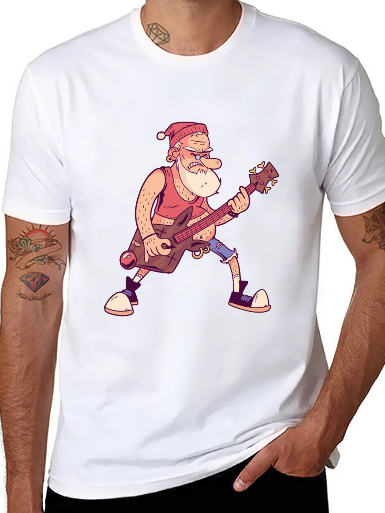 Santa Guitarist Graphic T-Shirt - Black