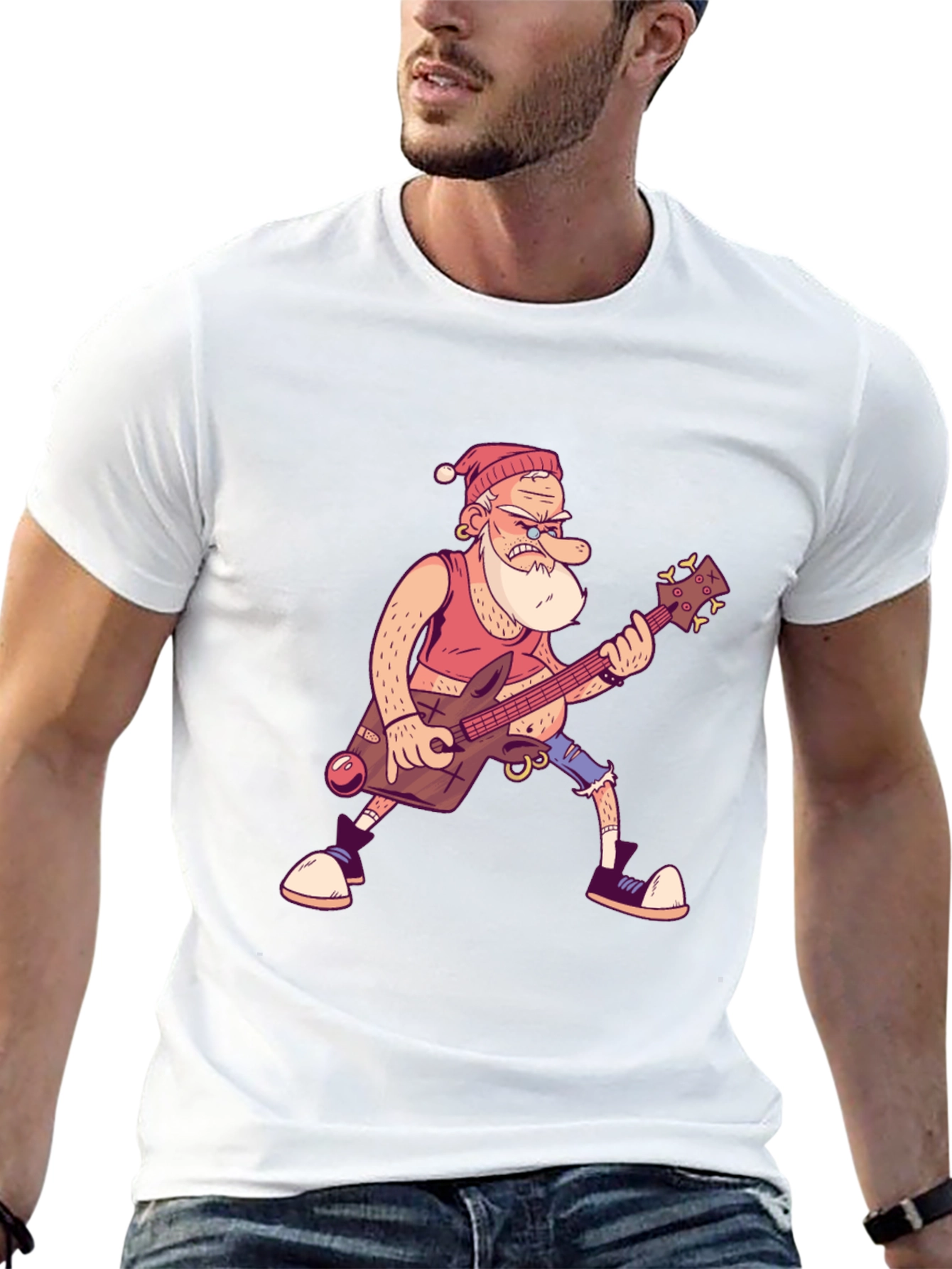 Santa Guitarist Graphic T-Shirt - Black