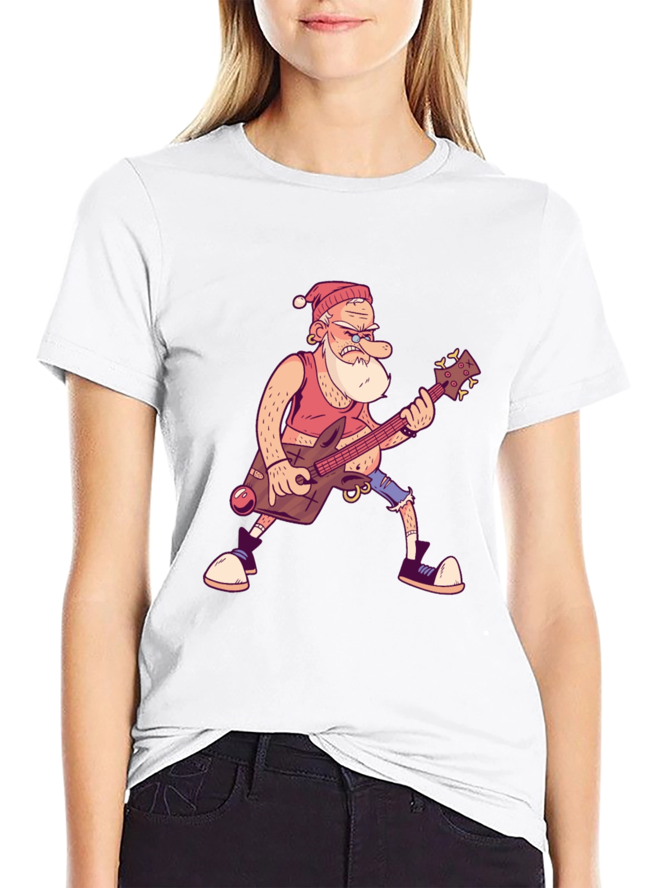 Santa Guitarist Graphic T-Shirt - Black