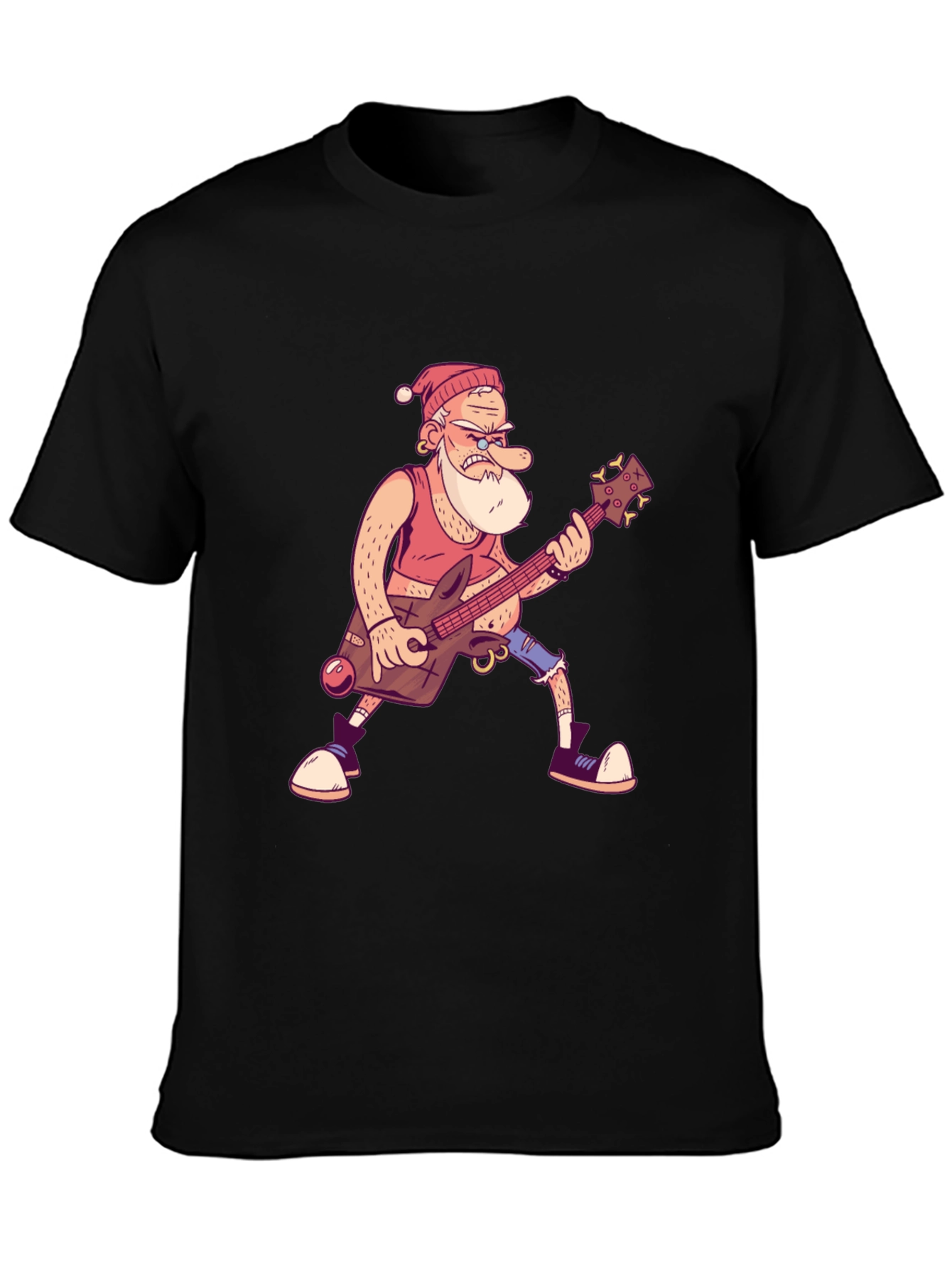 Santa Guitarist Graphic T-Shirt - Black