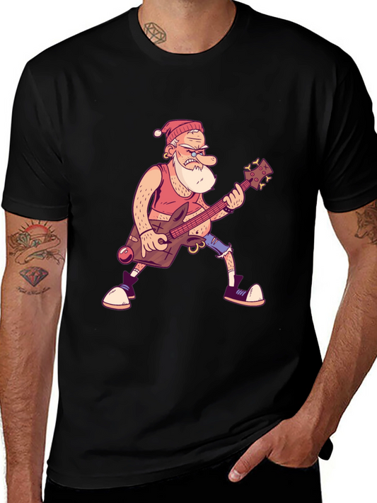 Santa Guitarist Graphic T-Shirt - Black