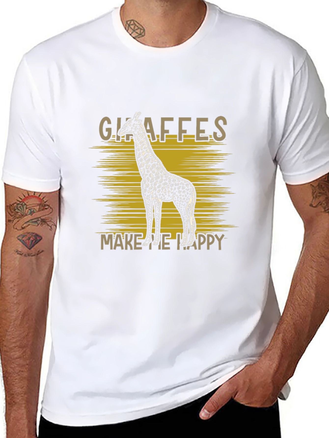 Giraffes Make Me Happy Black Graphic T-Shirt
