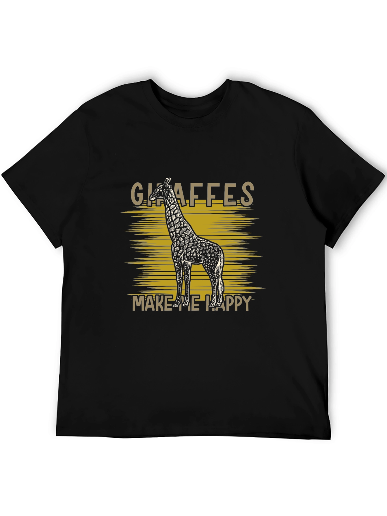 Giraffes Make Me Happy Black Graphic T-Shirt