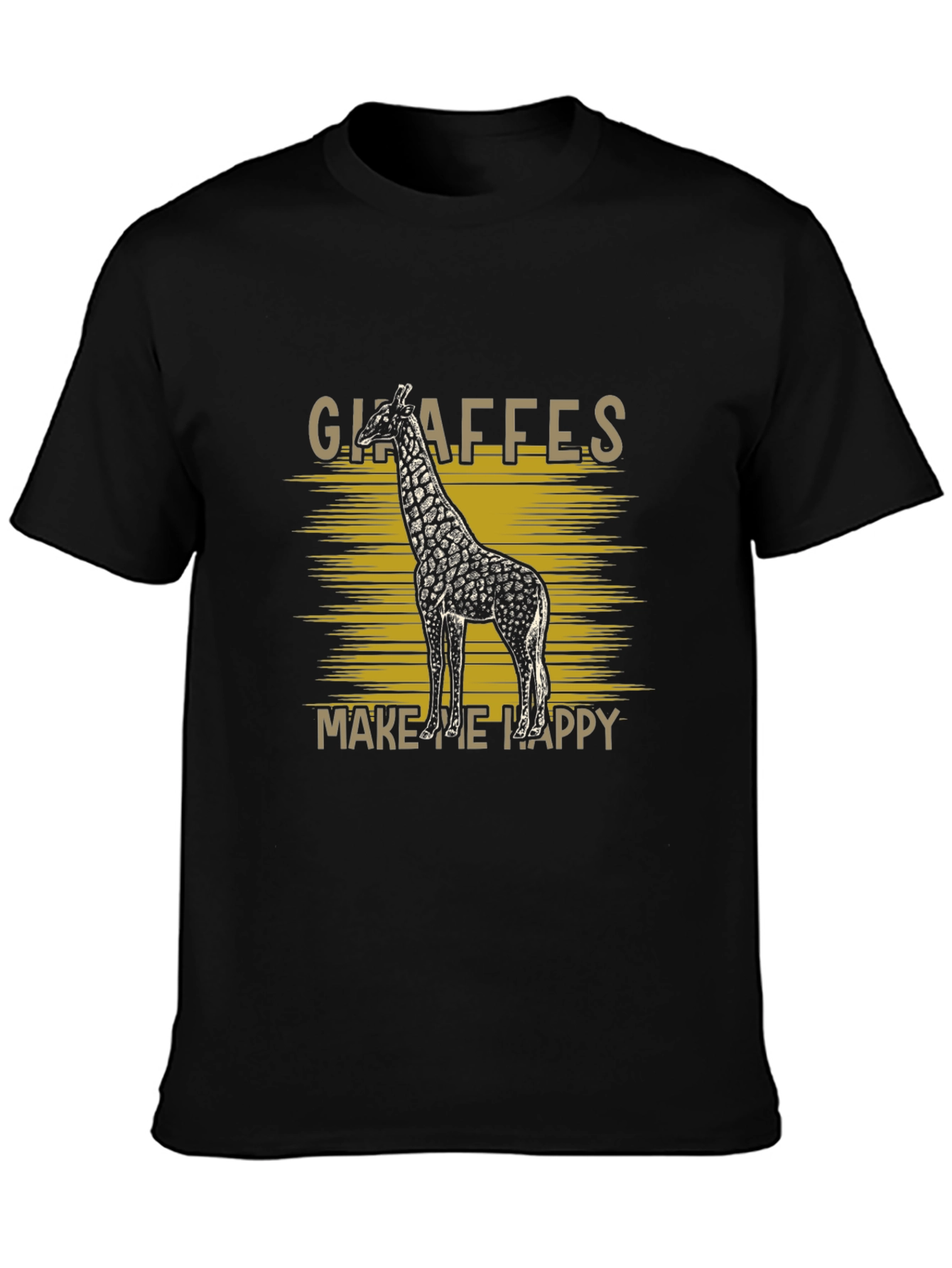 Giraffes Make Me Happy Black Graphic T-Shirt