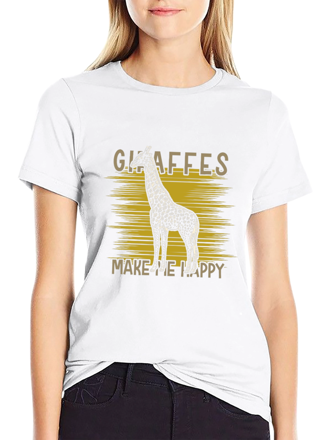 Giraffes Make Me Happy Black Graphic T-Shirt