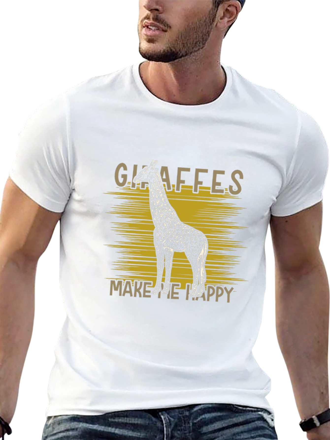 Giraffes Make Me Happy Black Graphic T-Shirt