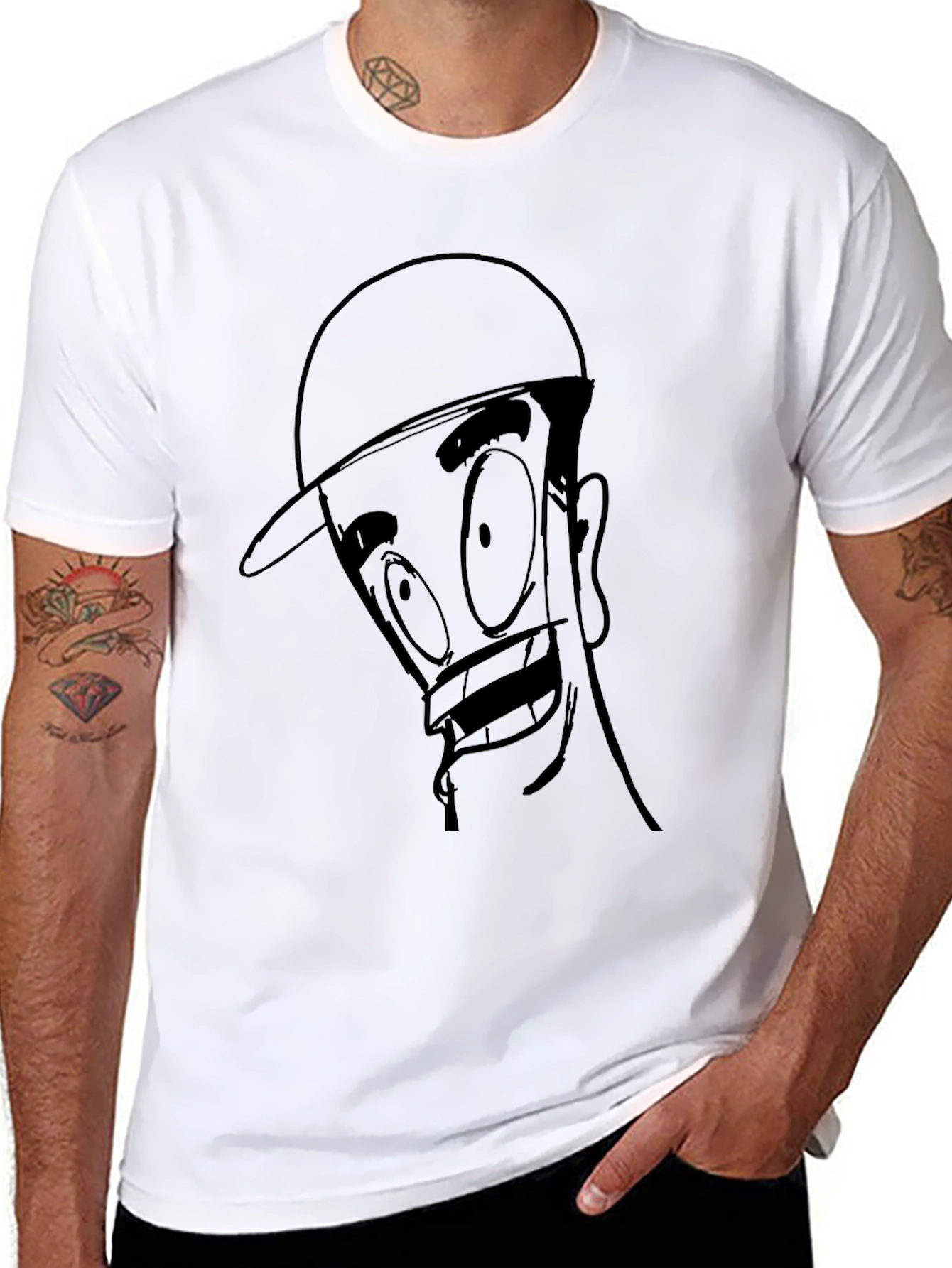 Cartoon Face Black T-Shirt - Unique Graphic Tee
