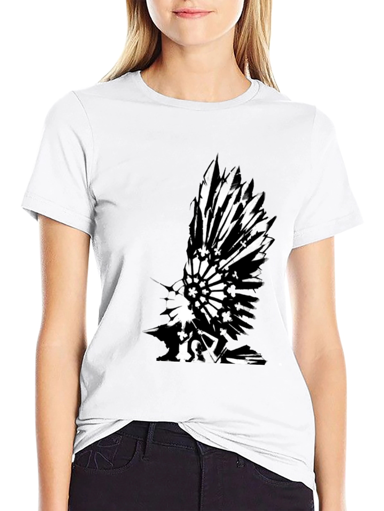 Black T-Shirt with Graphic Bird Print