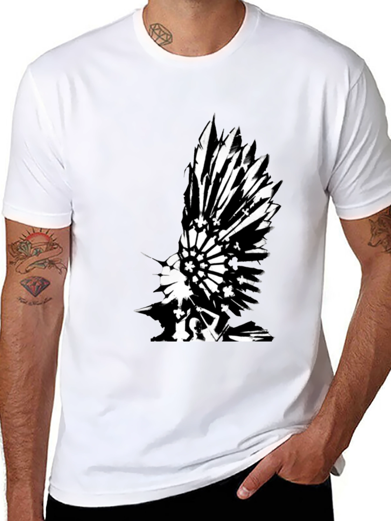 Black T-Shirt with Graphic Bird Print