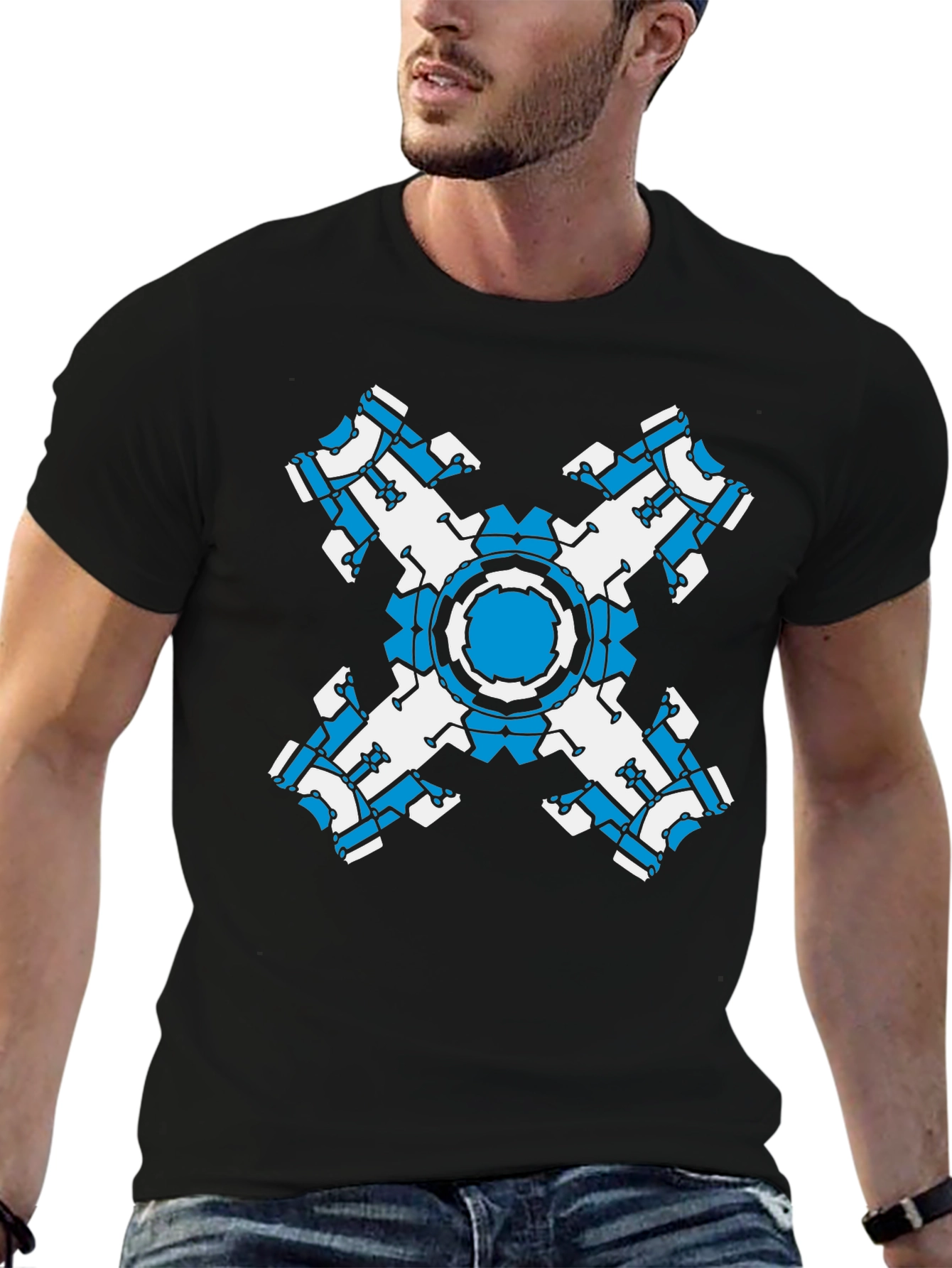 Geometric Graphic Print Mens Black T-Shirt