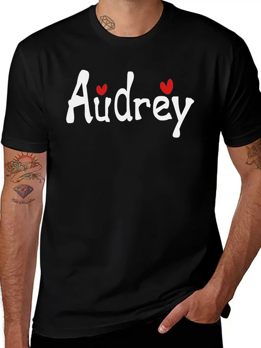 Name Audrey Txt Hearts Vector Graphic Line Art Stylish Everyday T-Shirt – Unisex Basic Cotton Tee