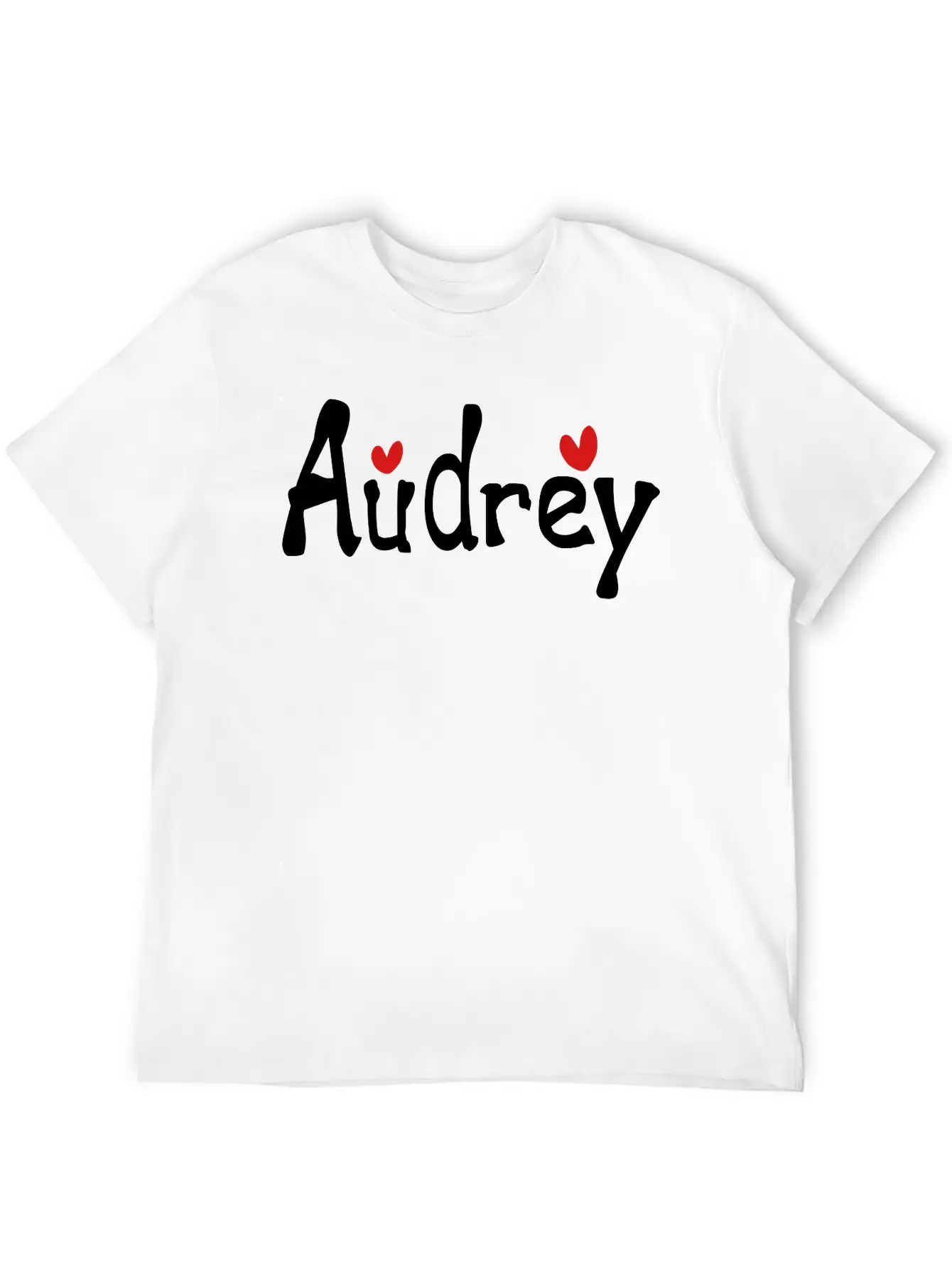 Name Audrey Txt Hearts Vector Graphic Line Art Stylish Everyday T-Shirt – Unisex Basic Cotton Tee