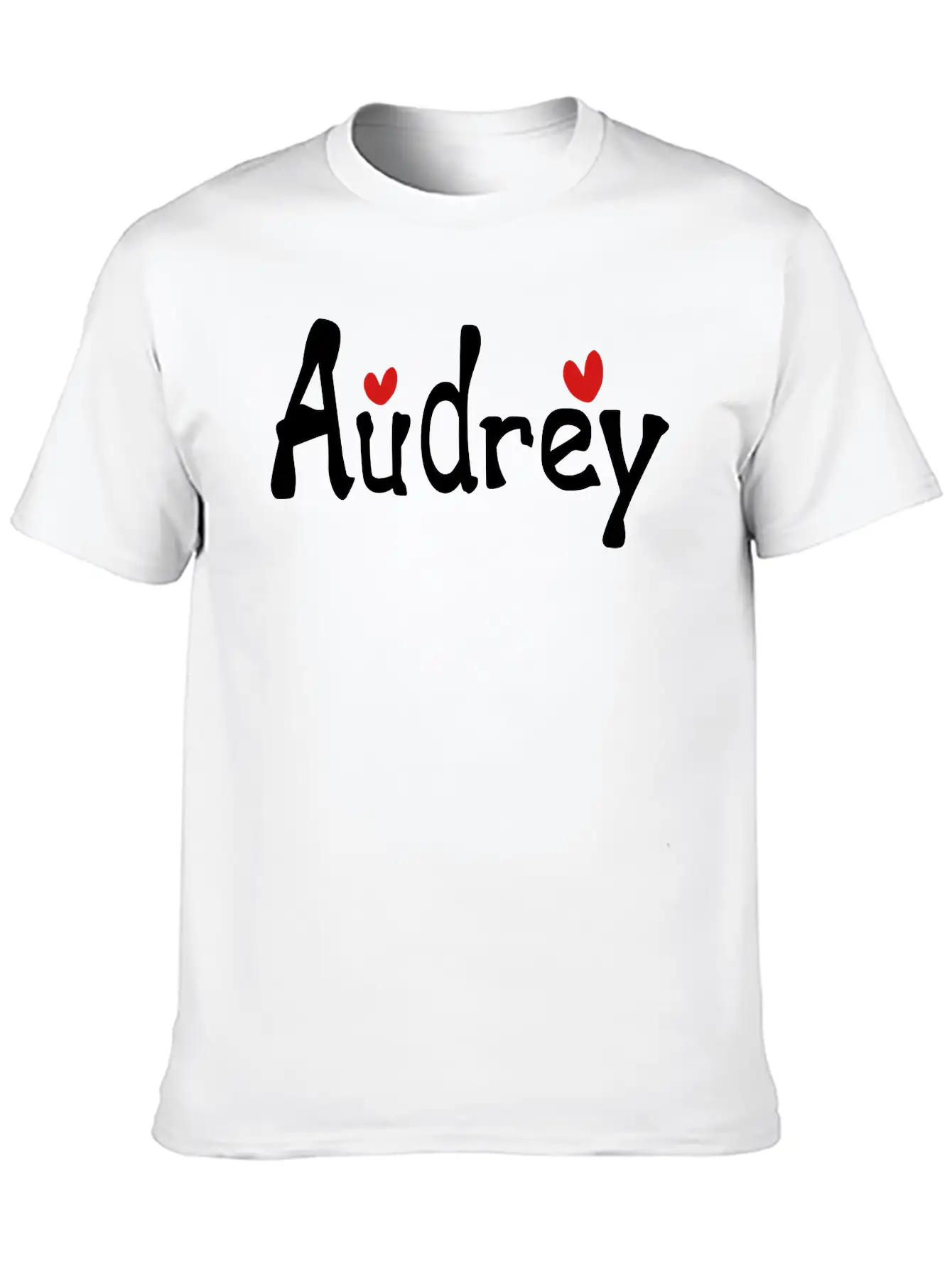 Name Audrey Txt Hearts Vector Graphic Line Art Stylish Everyday T-Shirt – Unisex Basic Cotton Tee